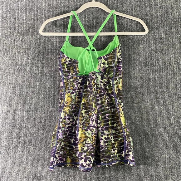 Lululemon Tank Top 4 Dancing Warrior Floral Print Purple Green Strappy Workout - Picture 3 of 11